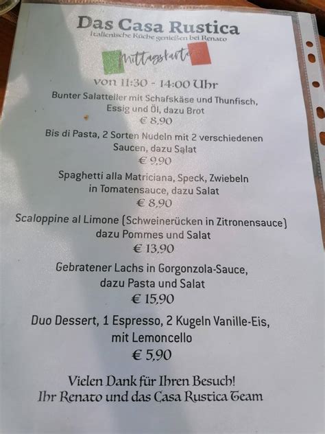 Speisekarte von Restaurant Casa Rustica, Eberbach.